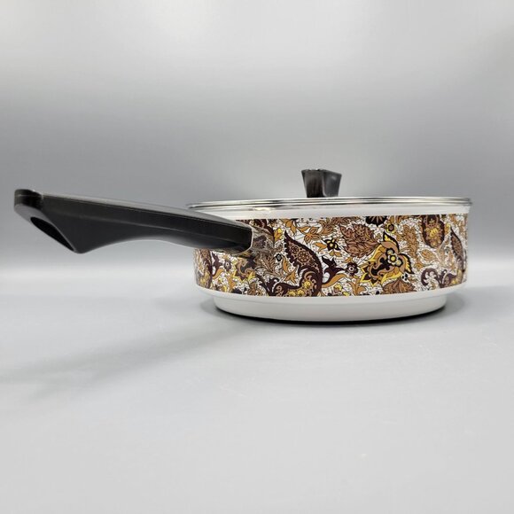 Vintage MCM Prestige Japy Marne Enamel Paisley Floral Sauce Pan w Lid France - Picture 14 of 16